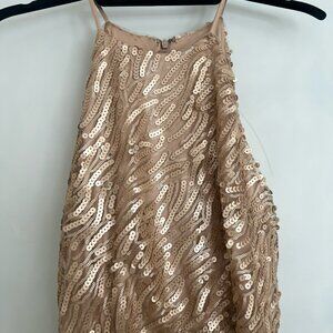 Donna Morgan Rose Gold Sequin Gown (Size 6)